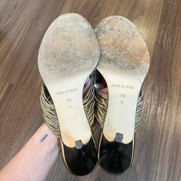 Michael Kors Gold Open Toe Strappy Leather Thong Heels - Picture 2 of 7